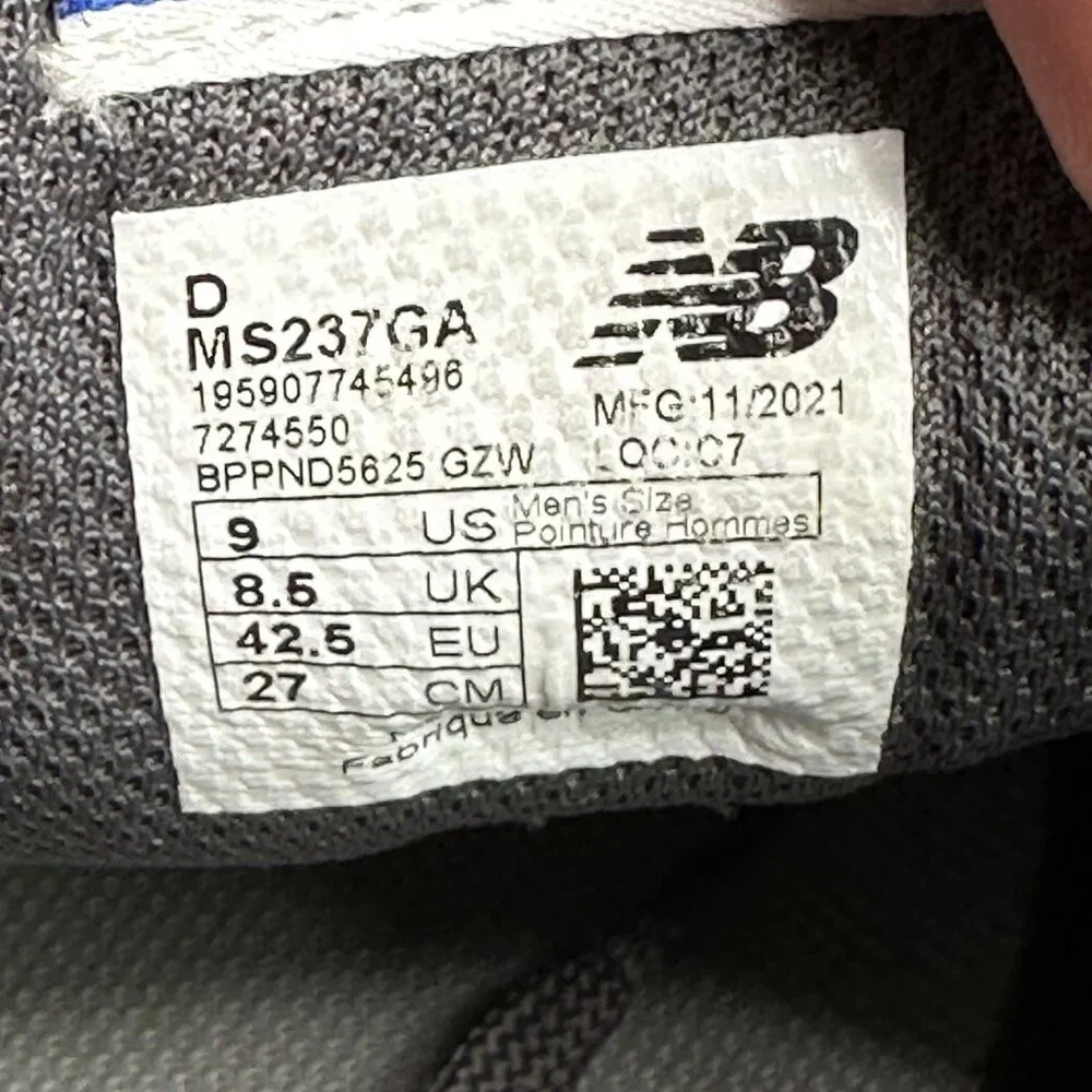 New Balance 237 Mens‎ Size 9 (D) Shoes Black Gray Gum Athletic Casual Sneakers